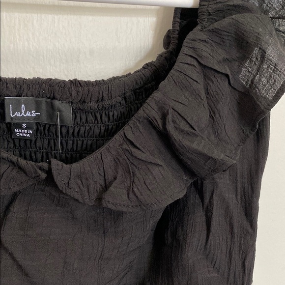 Lulu's Black Ruffled Crop Top - Picture 3 of 5